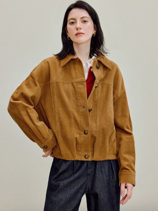 Women's Corduroy Barn Jacket, Vintage Oversized Shacket, Fall Y2K Button-Down Coat