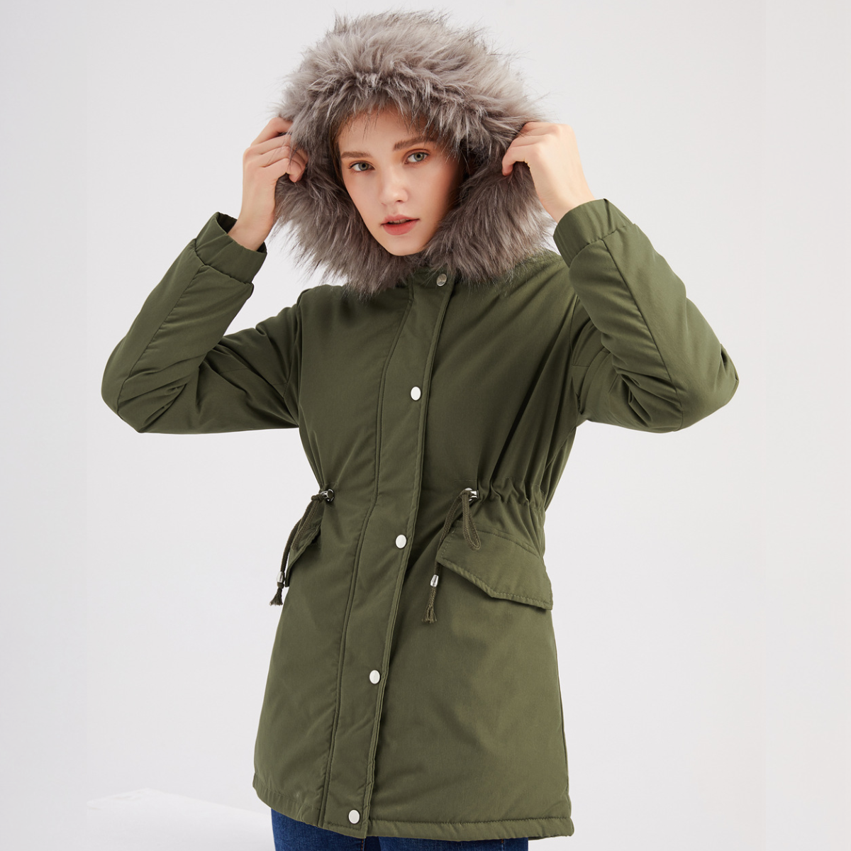 Warm Velvet-Trimmed Parka